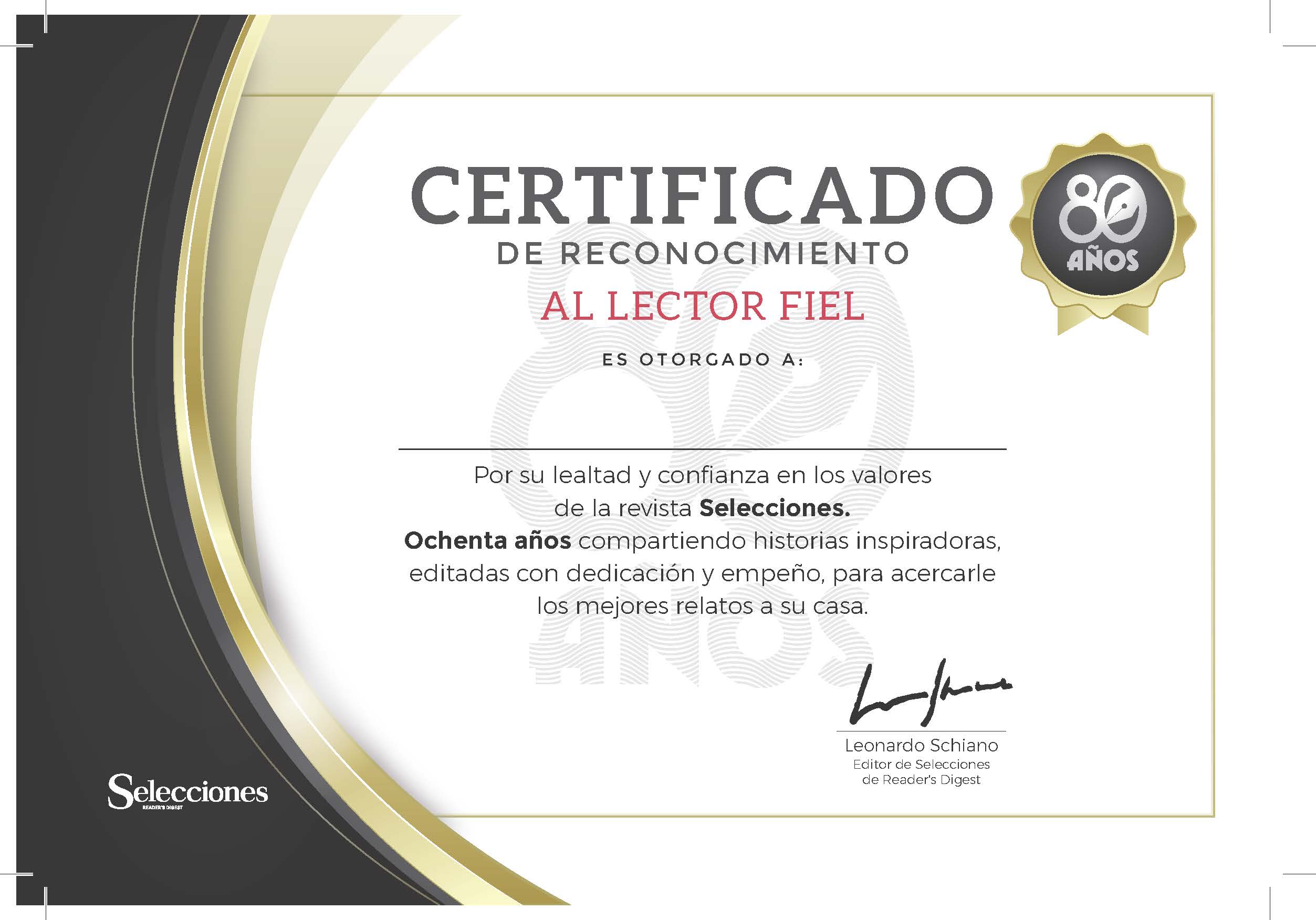 Certificado 80 Años